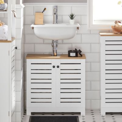 SoBuy BZR40-W Meuble Sous-Lavabo Salle De Bain 2 Portes - Blanc L60 X P30 X H59 Cm