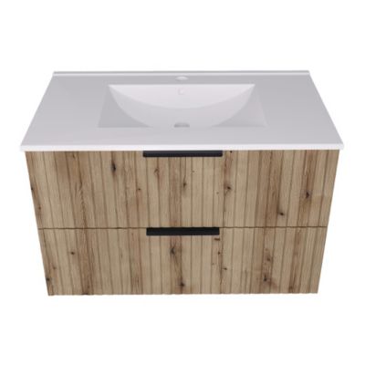 Meuble sous-lavabo avec vasque Veppenssan 81 x 47 x 52 cm effet chêne en.casa
