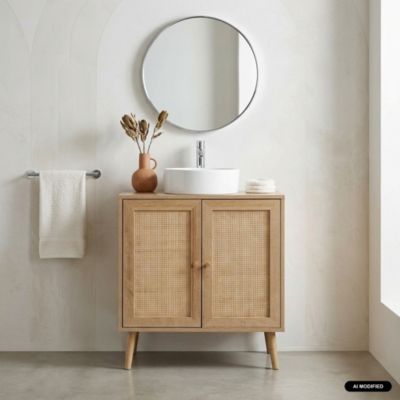 Meuble sous lavabo décor bois et cannage Bohème 65 x 40 x 70 cm naturel