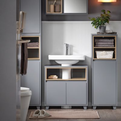 Meuble Sous Lavabo de Salle de Bain Meuble évier de Cuisine, 2 Portes, BZR148-DG, SoBuy
