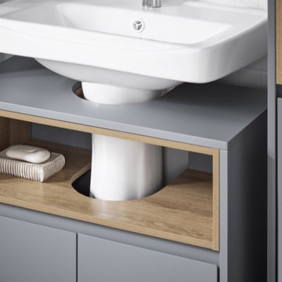 Meuble Sous Lavabo de Salle de Bain Meuble évier de Cuisine, 2 Portes, BZR148-DG, SoBuy