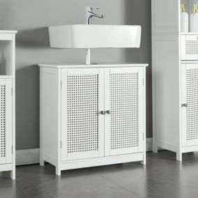 Meuble sous lavabo Karlsoey MDF PVC effet rotin 60 x 60 x 30 cm blanc en.casa