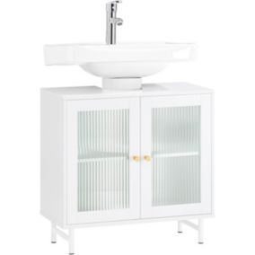 Meuble Sous Lavabo Salle de Bain,Armoire Rangement avec 2 Portes en Verre BZR115-II-WSoBuy