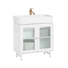 Meuble sous Lavabo sur Pieds avec 2 Portes en Verre, BZR115-W, SoBuy