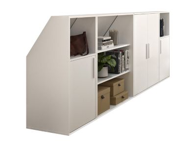 Meuble sous pente 4 portes, 2 étagères et 2 niches - Blanc - ADEZIO