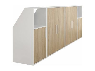 Meuble sous pente 6 portes et 2 niches - Blanc et naturel - ADEZIO