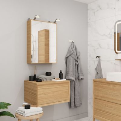 Meuble sous vasque 1 tiroir à suspendre GoodHome Avela placage chêne 60 cm + plan de toilette Avela