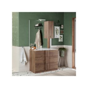 Meuble sous-vasque 101 cm Chêne noisette + vasque + miroir led - STARS