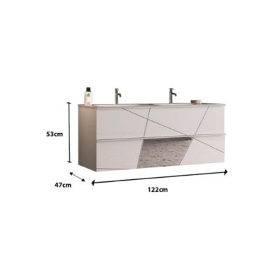 Meuble sous-vasque 120 cm Laqué Blanc brillant + vasque + miroir led - METRIA