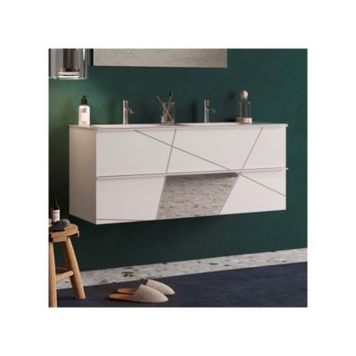 Meuble sous-vasque 120 cm Laqué Blanc brillant + vasque + miroir led - METRIA
