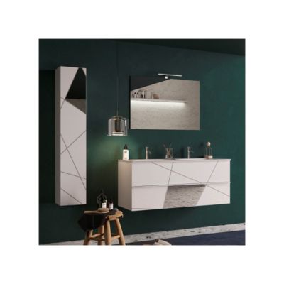 Meuble sous-vasque 120 cm Laqué Blanc brillant + vasque + miroir led - METRIA