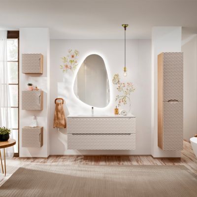 Meuble sous-vasque 120cm 2 tiroirs Elora Beige et bois
