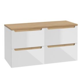 Meuble sous-vasque 120cm 4 tiroirs plan de toilette Livia Blanc et Bois