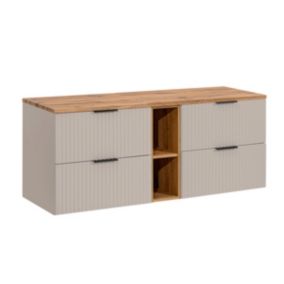 Meuble sous-vasque 140cm 2 niches Adriel Cachemire et Bois