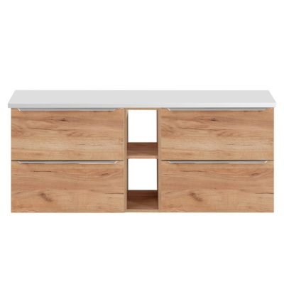 Meuble sous-vasque 140cm 2 niches April Bois et Blanc