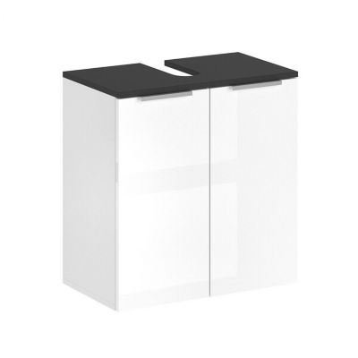Meuble sous vasque 2 portes et 1 étagère de rangement Blanc, L. 56 x l. 34 x H. 60 cm, SAMY