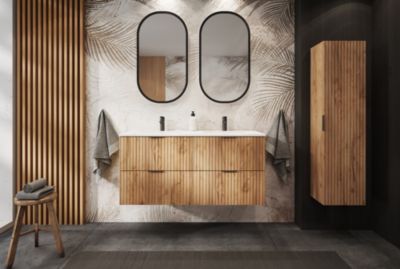 Meuble sous vasque à 4 portes FLOW CHÊNE 160 cm avec 2 x l'étagères - extensions et plan