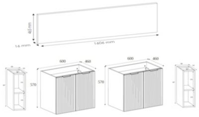 Meuble sous vasque à 4 portes FLOW CHÊNE 160 cm avec 2 x l'étagères - extensions et plan