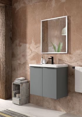 Meuble sous-vasque 60 cm faible profondeur SANTIAGO 2 portes fermeture progressive - gris onyx 60 x 55 x 38 cm