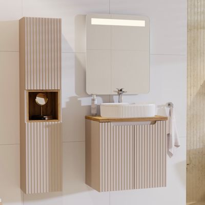Meuble sous-vasque 60cm 2 portes plan de toilette Riva Cachemire et Bois
