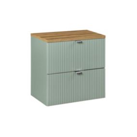 Meuble sous-vasque 60cm 2 tiroirs plan de toilette Jade Vert et Bois