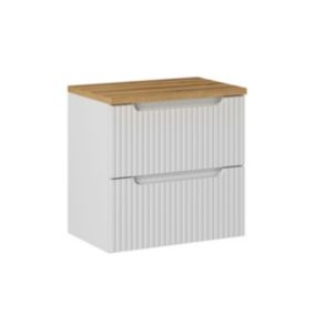 Meuble sous-vasque 60cm 2 tiroirs plan de toilette Riva Blanc et Bois