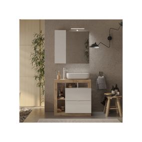 Meuble sous-vasque 79 cm Chêne naturel + vasque + miroir led - ISCHIA