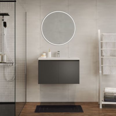 Meuble sous-vasque 80 cm ALMA - 2 portes asphalte brillant