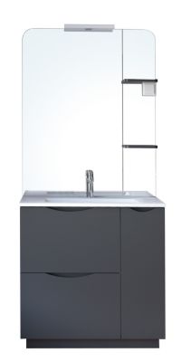 Meuble sous vasque 80 cm anthracite avec plan vasque et miroir, Ondee Palermo