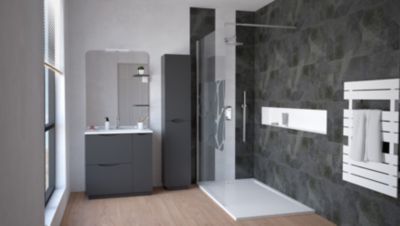 Meuble sous vasque 80 cm anthracite avec plan vasque et miroir, Ondee Palermo