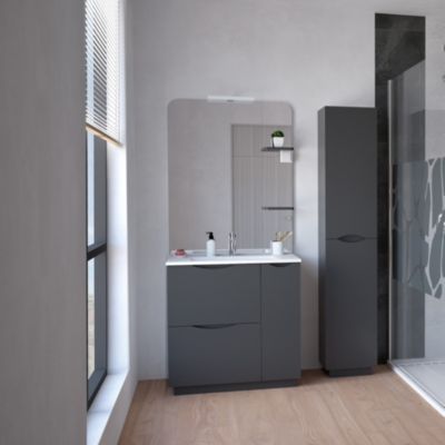 Meuble sous vasque 80 cm anthracite avec plan vasque et miroir, Ondee Palermo