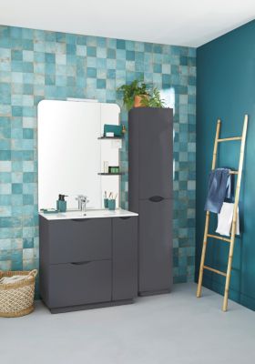 Meuble sous vasque 80 cm anthracite avec plan vasque et miroir, Ondee Palermo