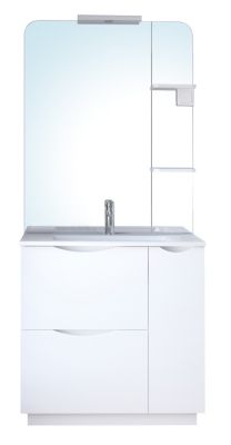Meuble sous vasque 80 cm blanc avec vasque et miroir LED, Ondee Palermo