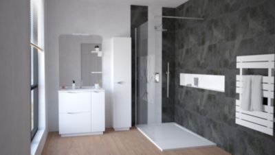 Meuble sous vasque 80 cm blanc avec vasque et miroir LED, Ondee Palermo
