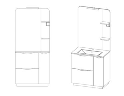 Meuble sous vasque 80 cm blanc avec vasque et miroir LED, Ondee Palermo