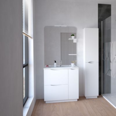 Meuble sous vasque 80 cm blanc avec vasque et miroir LED, Ondee Palermo