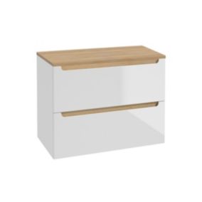 Meuble sous-vasque 80cm 2 tiroirs plan de toilette Livia Blanc et Bois