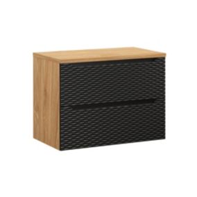 Meuble sous-vasque 80cm plan de toilette Elora Noir et bois