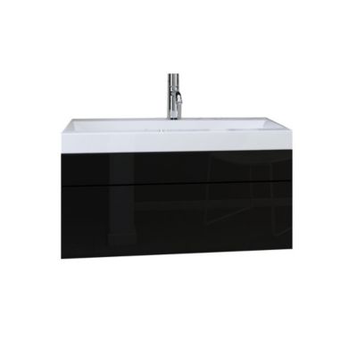 Meuble sous vasque 80cm suspendu collection RAVEN, coloris noir mat et brillant, idéal pour une salle de bain design