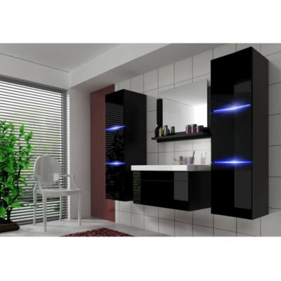 Meuble sous vasque 80cm suspendu collection RAVEN, coloris noir mat et brillant, idéal pour une salle de bain design