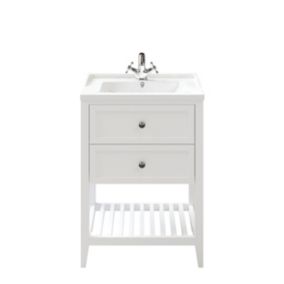Meuble sous vasque à poser 2 tiroirs 1 niche blanc mat l.60 cm Perma + plan vasque céramique blanc Lana, GoodHome