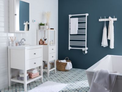 Meuble sous vasque à poser 2 tiroirs 1 niche blanc mat l.60 cm Perma + plan vasque céramique blanc Lana, GoodHome