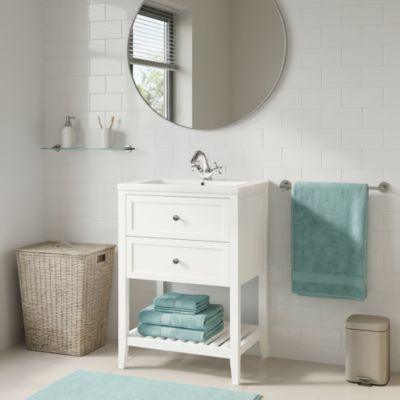 Meuble sous vasque à poser 2 tiroirs 1 niche blanc mat l.60 cm Perma + plan vasque Nira, GoodHome