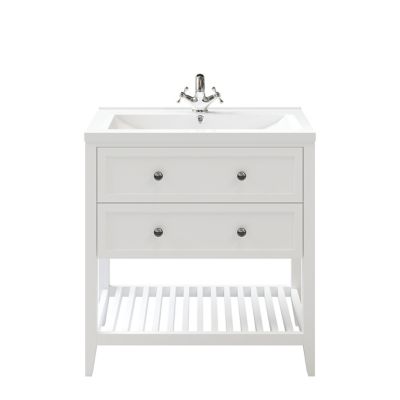 Meuble sous vasque à poser 2 tiroirs 1 niche blanc mat l.80 cm Perma + plan vasque céramique blanc Nira , GoodHome