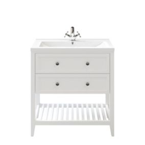 Meuble sous vasque à poser 2 tiroirs 1 niche blanc mat l.80 cm Perma + plan vasque céramique blanc Nira , GoodHome