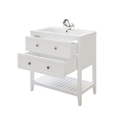 Meuble sous vasque à poser 2 tiroirs 1 niche blanc mat l.80 cm Perma + plan vasque céramique blanc Nira , GoodHome