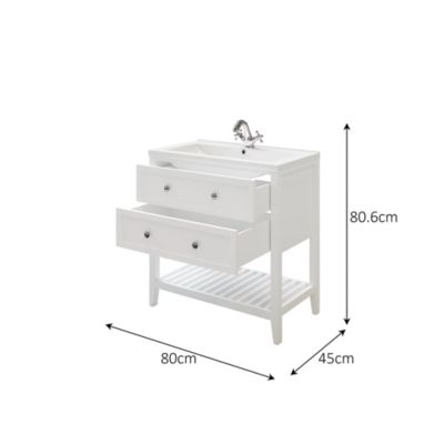 Meuble sous vasque à poser 2 tiroirs 1 niche blanc mat l.80 cm Perma + plan vasque céramique blanc Nira , GoodHome