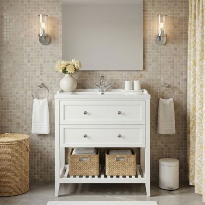 Meuble sous vasque à poser 2 tiroirs 1 niche blanc mat l.80 cm Perma + plan vasque Lana, GoodHome