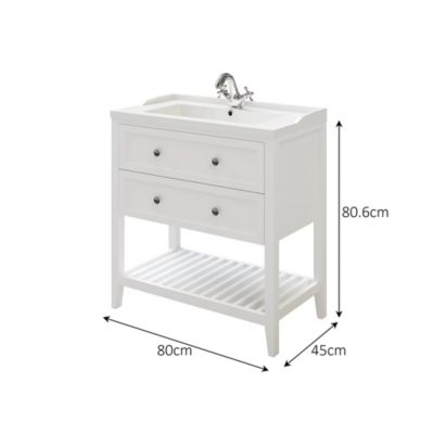 Meuble sous vasque à poser 2 tiroirs 1 niche blanc mat l.80 cm Perma + plan vasque Lana, GoodHome