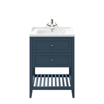 Meuble sous vasque à poser 2 tiroirs 1 niche bleu mat l.60 cm Perma + plan vasque Nira, GoodHome